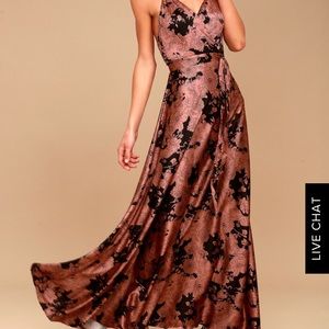 Satin Maxi Dress in Rusty Rose Floral